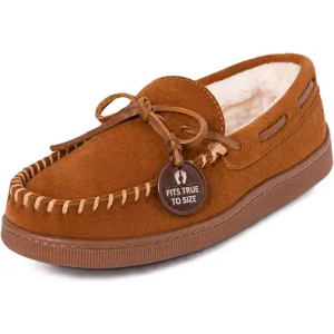 Minnetonka Men's Pile Lined Hardsole Slipper, Brown, 10.5 M US