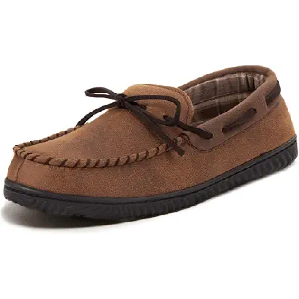 ULTRAIDEAS Men's Luke Moccasin Slippers,Camel,10