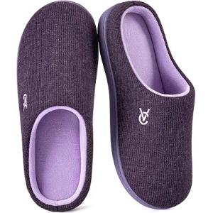 VeraCosy Women's Two-Tone Slippers Soft Comfy Knit Memory Foam Non-slip Indoor Outdoor House Shoes Evening Lilac, 7-8 US