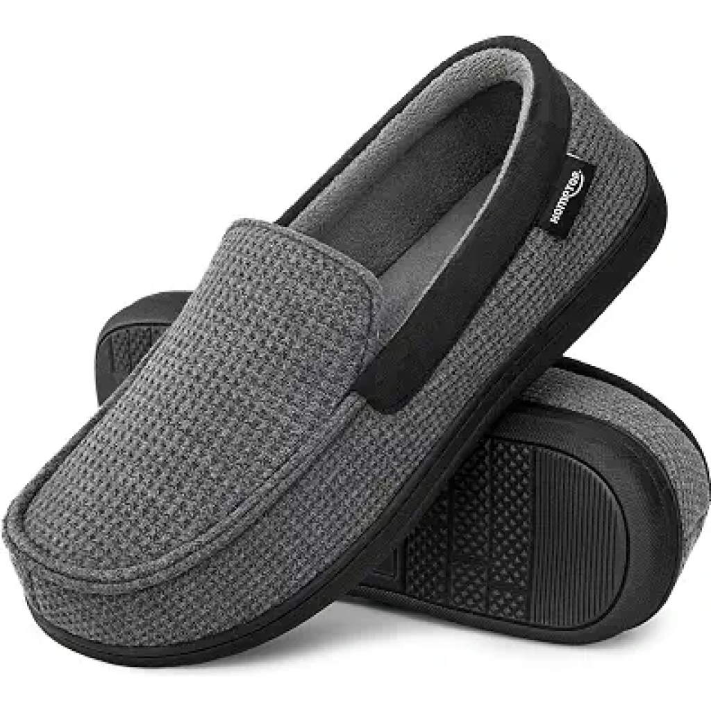 HomeTop Men's Knit Moccasin Slippers House Shoes (11 D(M) US, Dark Gray)