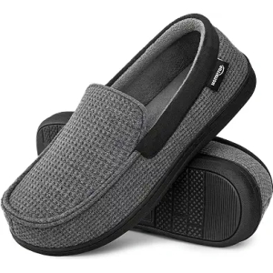 HomeTop Men's Knit Moccasin Slippers House Shoes (11 D(M) US, Dark Gray)