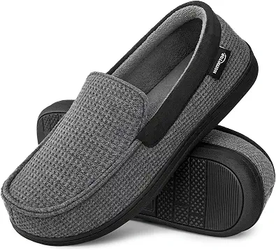 HomeTop Men's Knit Moccasin Slippers