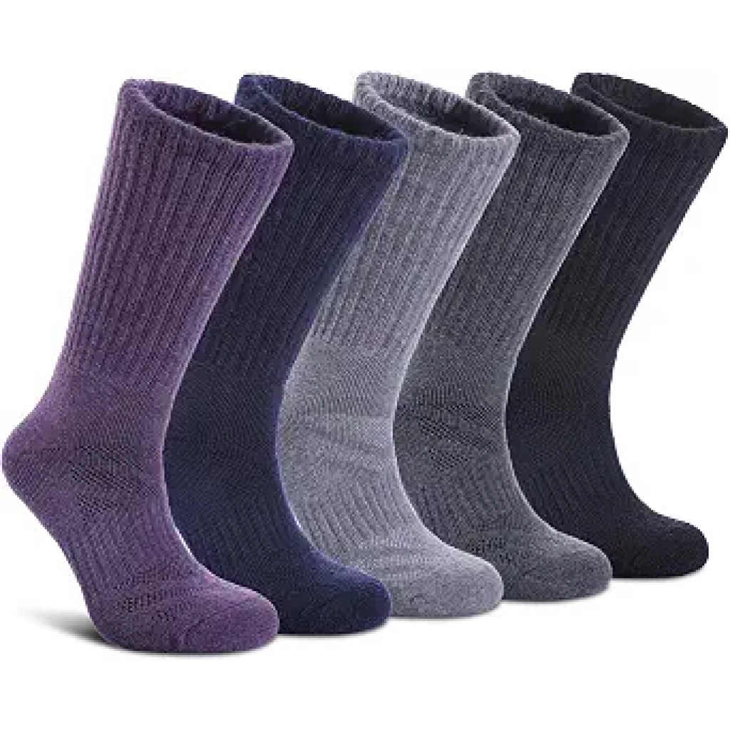 LANLEO Merino Wool Hiking Socks for Women Men Thermal Winter Warm Thick Cushion Moisture Wicking Crew Work Boot Socks 5 Pairs Solid Color A,Medium