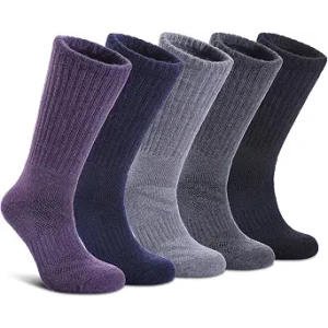 LANLEO Merino Wool Hiking Socks for Women Men Thermal Winter Warm Thick Cushion Moisture Wicking Crew Work Boot Socks 5 Pairs Solid Color A,Medium