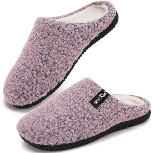 ERGOfoot Arch Support Orthopedic Slippers for Plantar Fasciitis, Sherpa Fleece Clog Style -Machine Washable Non-Slip Indoor Outdoor House Slippers for Women& Men/Pink Purple Marl W7
